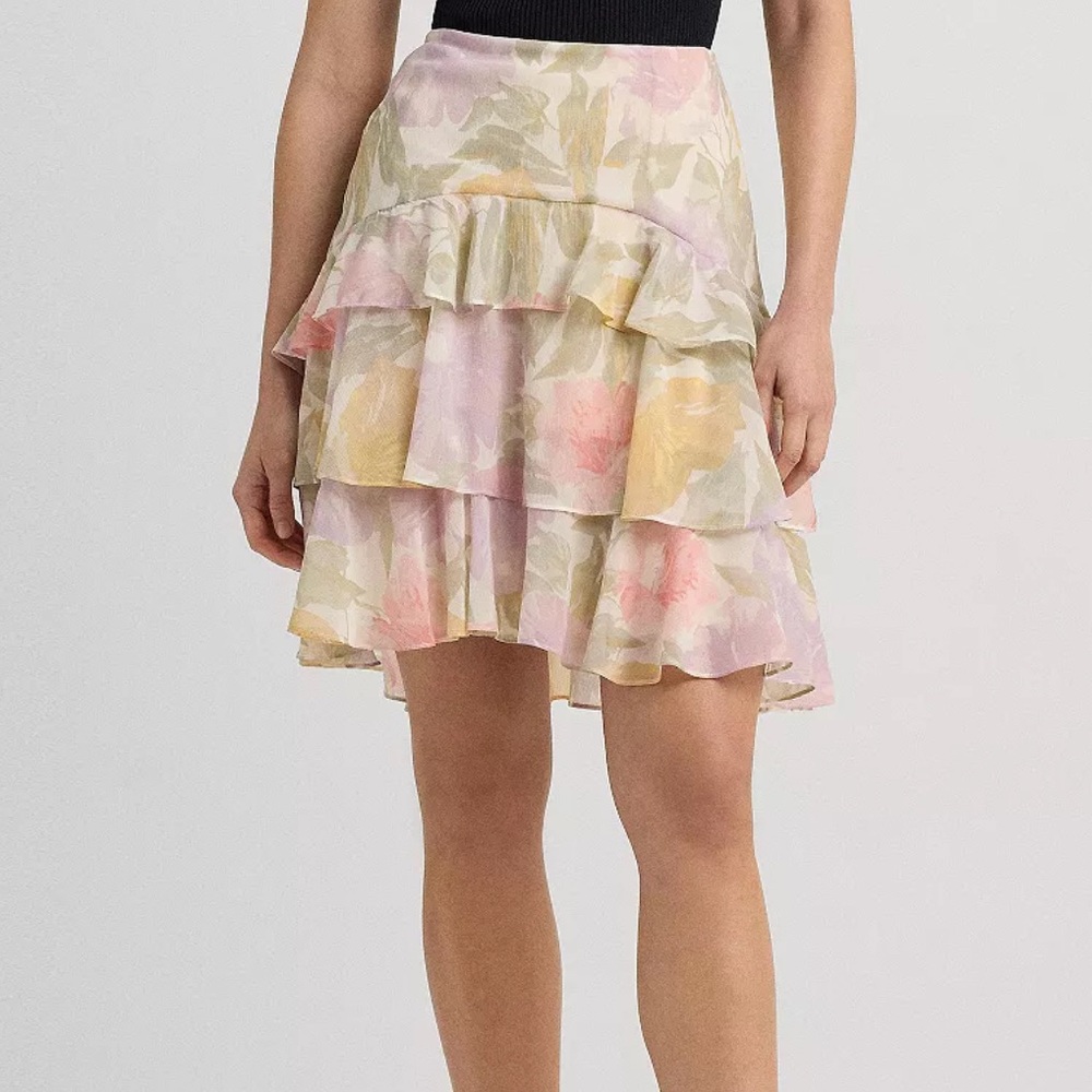 Lauren Ralph Lauren Floral Crinkle Georgette Tiered Skirt Sz 12 Fairy NWT